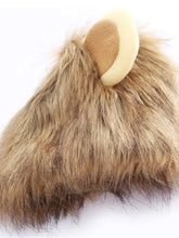 Lion mane pet headwear with tan inner lining and beige outer shell