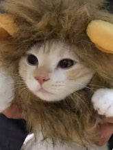 Fluffy golden-brown lion mane pet headwear with plush material and yellow ears