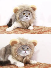 Fluffy tan beige lion mane pet headwear with plush ears for cats