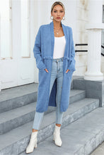 Long Blue Fringed Cardigan with Regular Sleeve Length and Pockets