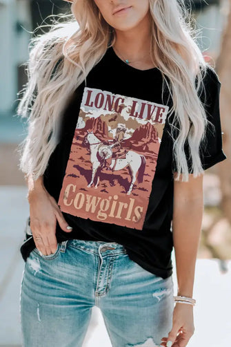 LONG LIVE COWGIRLS Graphic Tee Black Woman T Shirts