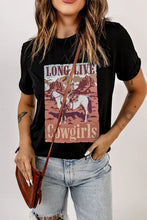 Black Long Live Cowgirls graphic tee with western design