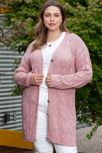 Pink Long Sleeve Open Knit Cardigan for Women Dusty Pink