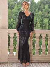Long Sleeve Black Sequin Evening Gown