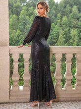 Long Sleeve Black Sequin Evening Gown