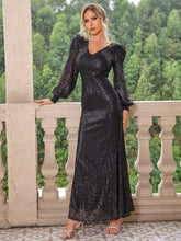 Long Sleeve Black Sequin Evening Gown
