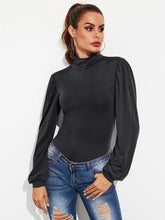 Long Sleeve Black Turtleneck Backless Bodysuit for Women