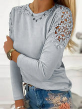 Long Sleeve Blouse with Lace Shoulder Accents Light Gray