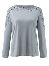 Long Sleeve Blouse with Lace Shoulder Accents