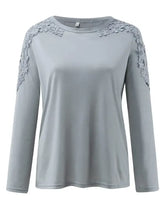 Long Sleeve Blouse with Lace Shoulder Accents Woman T Shirts