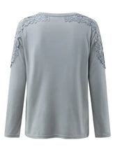 Long Sleeve Blouse with Lace Shoulder Accents Woman T Shirts