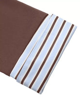 Brown and light blue striped long sleeve button bodysuit cuff with a neat folded edge detail