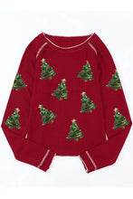 Christmas Tree Sequin Waffle Knit Long Sleeve Sweatshirt Woman Sweatshirts