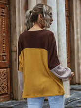 Long Sleeve Color Block Waffle Knit Top for Women Woman T Shirts