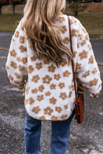 Cream and gold floral fuzzy long sleeve jacket with flower button