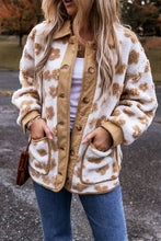 Beige brown floral sherpa long sleeve jacket with flower button pockets