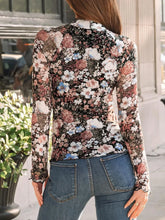 Long Sleeve Floral Mesh Top with Thumb Holes