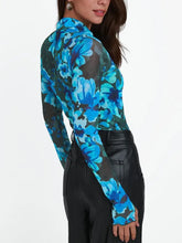 Long Sleeve Floral Mesh Top with Thumb Holes Woman T Shirts