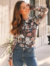 Long Sleeve Floral Mesh Top with Thumb Holes