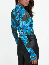 Long Sleeve Floral Mesh Top with Thumb Holes Woman T Shirts