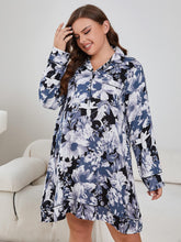 Long Sleeve Floral Nightgown with Lapel Collar and Pockets