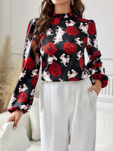 Long Sleeve Floral Print Blouse for Women Rust