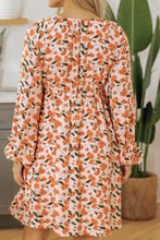 Peach floral print long sleeve mini dress with ruffled hem