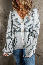 Long sleeve Aztec cardigan sweater with gold buttons and pockets