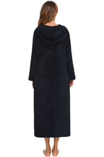 Long Sleeve Hooded Plush Robe with Pockets for Women