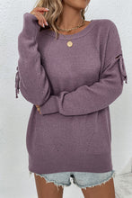 Long Sleeve Knit Pullover with Round Neck and Shoulder Tie Details Lavender
