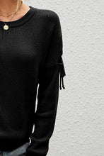 Long Sleeve Knit Pullover with Round Neck and Shoulder Tie Details