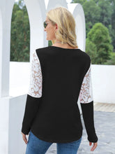 Long Sleeve Lace Trim Waffle Knit Top for Women