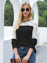 Long Sleeve Lace Trim Waffle Knit Top for Women