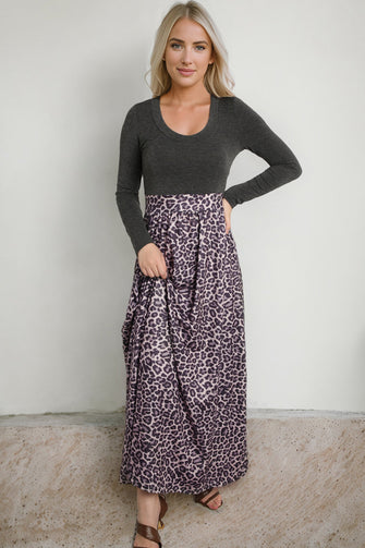 Long Sleeve Leopard Print Maxi Dress Leopard