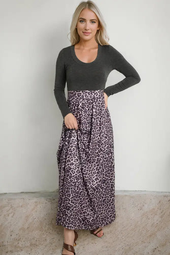 Long Sleeve Leopard Print Maxi Dress Leopard Maxi Dresses