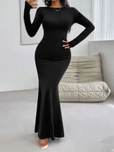 Elegant long sleeve maxi backless round neck mermaid dress