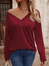 Women’s long sleeve off shoulder V neck burgundy top