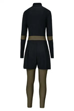 Long Sleeve Olive Green and Black Modest Swimsuit for Women Swimwear