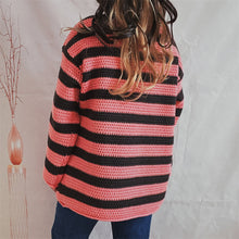 Long Sleeve Pink and Brown Striped Crochet Sweater Pullover