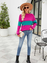 Pink and Teal Colorblock Sweater with Long Sleeve Length