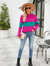 Pink and Teal Colorblock Sweater with Long Sleeve Length Sweater Pullovers
