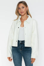 Long Sleeve PU Leather Jacket for Women with Snap Button Closure