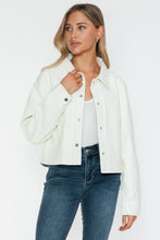 Long Sleeve PU Leather Jacket for Women with Snap Button Closure