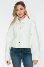 Long Sleeve PU Leather Jacket for Women with Snap Button Closure White