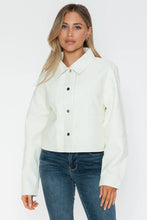 Long Sleeve PU Leather Jacket for Women with Snap Button Closure