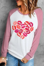 Long Sleeve Raglan Shirt with Heart Lip Print for Women Blush Pink Woman T Shirts