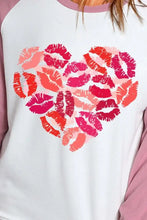 Long Sleeve Raglan Shirt with Heart Lip Print for Women Woman T Shirts