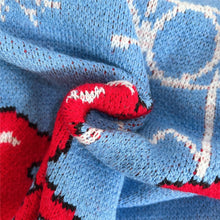 Red and Blue Christmas Sweater Long Sleeve Knit Pullover for Women