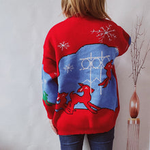 Red and Blue Christmas Sweater Long Sleeve Knit Pullover for Women