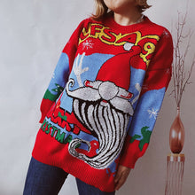 Red and Blue Christmas Sweater Long Sleeve Knit Pullover for Women Red
